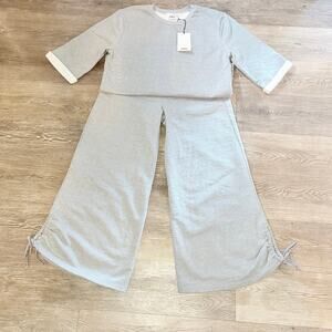AMVi Collection Gray Wide Leg Ruched Pants Rolled Cuff Pullover Set Medium NWT